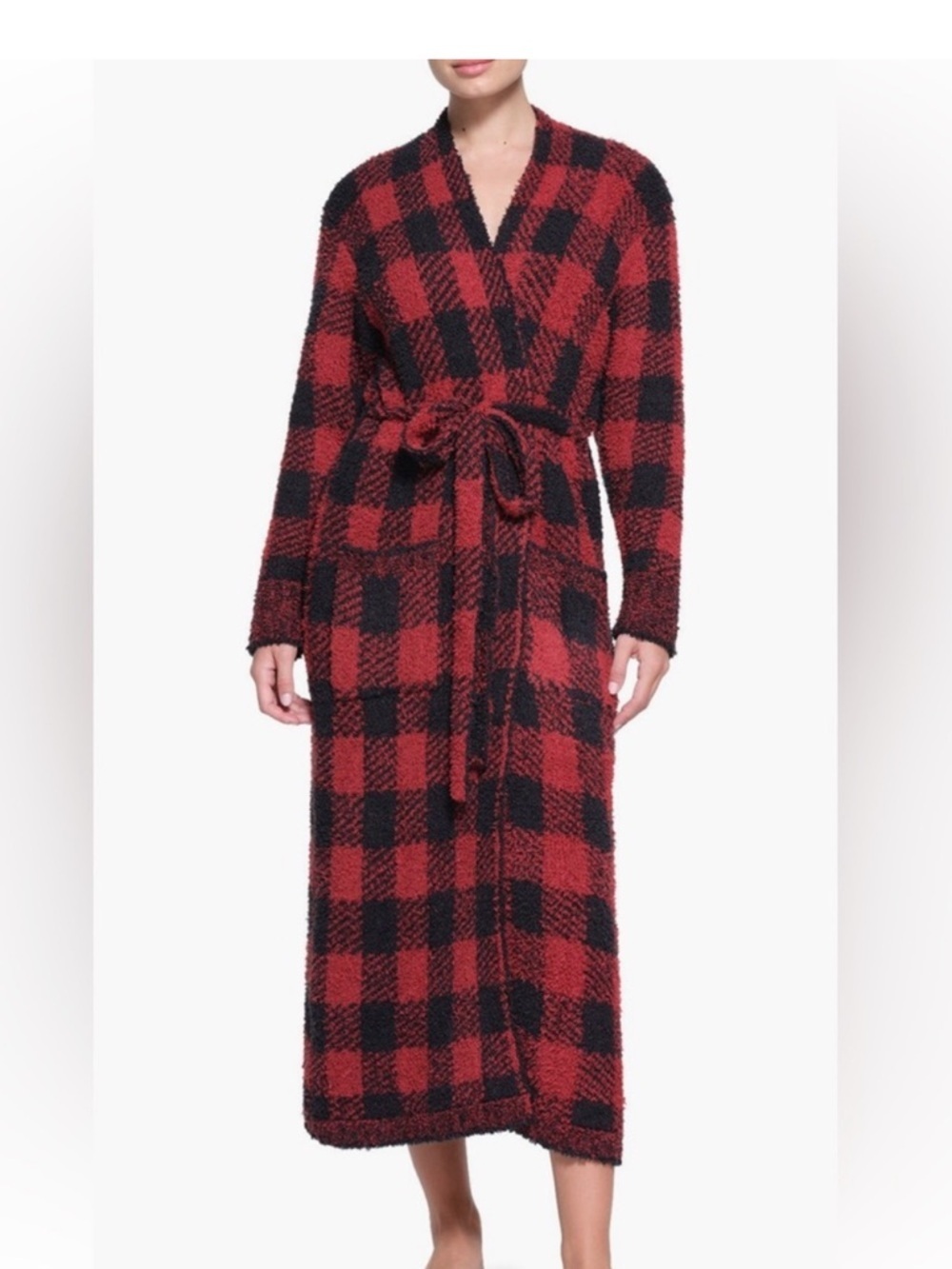 NWT SKIMS Unisex Cozy Robe Brick Buffalo Check Sz S/M oversized